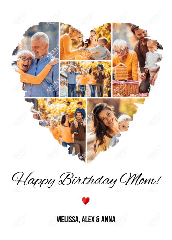 Family to Mom Photo Heart Collage - Personalized Birthday Card