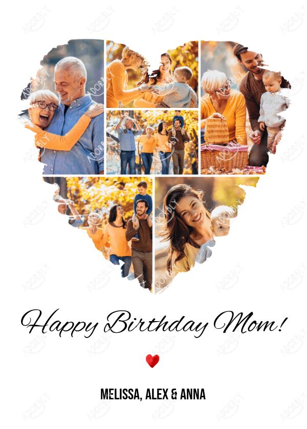 Family to Mom Photo Heart Collage - Personalized Birthday Card