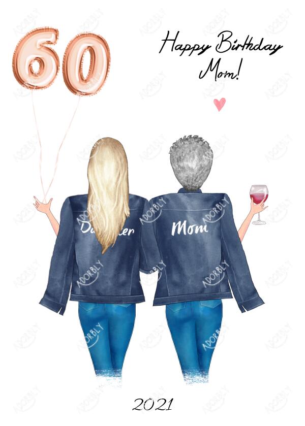 Happy Birthday Mom in Jackets with Balloons - Personalized Birthday Card