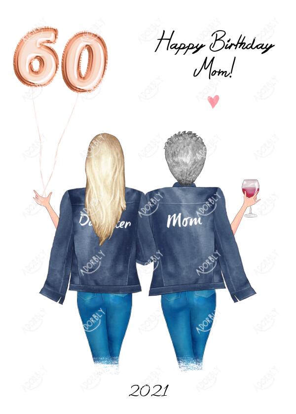 Happy Birthday Mom in Jackets with Balloons - Personalized Birthday Card