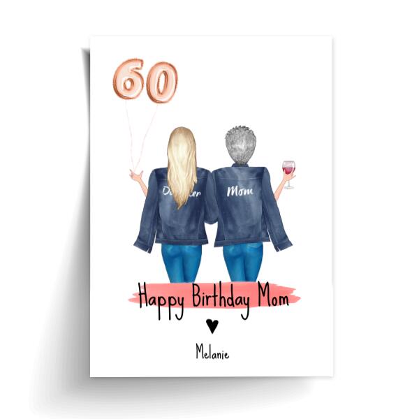 Happy Birthday Mom in Jackets Holding Balloons - Personalized Birthday Card