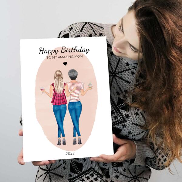 Happy Birthday Mom Pink Blush - Personalized Birthday Card