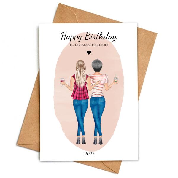 Happy Birthday Mom Pink Blush - Personalized Birthday Card