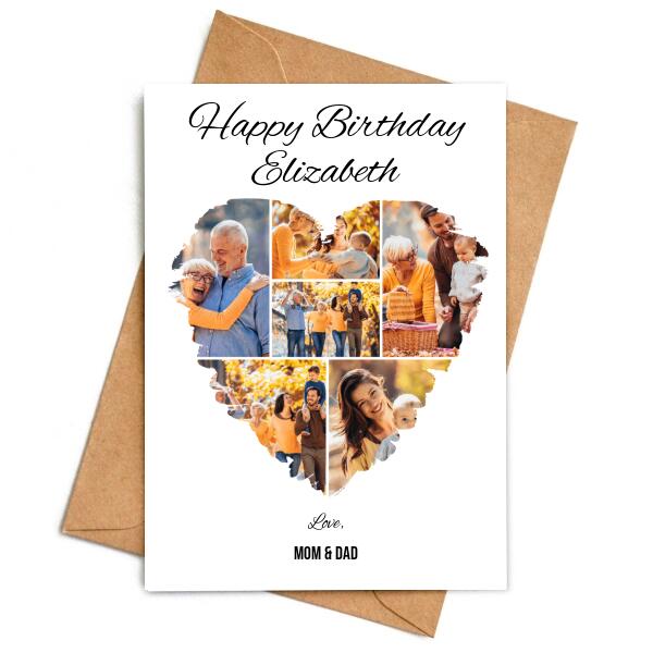 Happy Birthday Mom Heart Photo Collage - Personalized Birthday Card