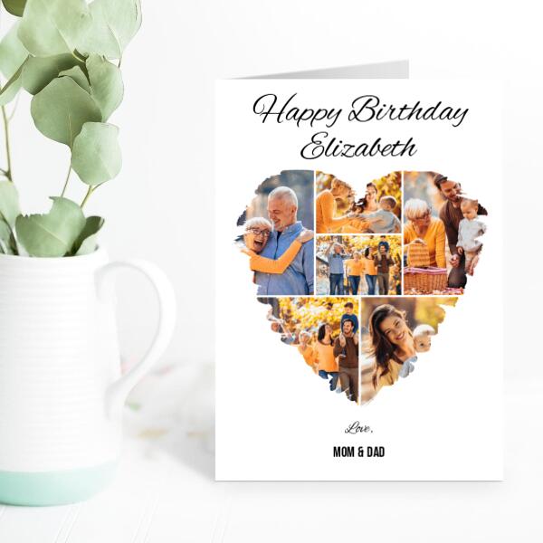 Happy Birthday Mom Heart Photo Collage - Personalized Birthday Card