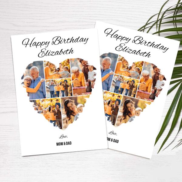 Happy Birthday Mom Heart Photo Collage - Personalized Birthday Card