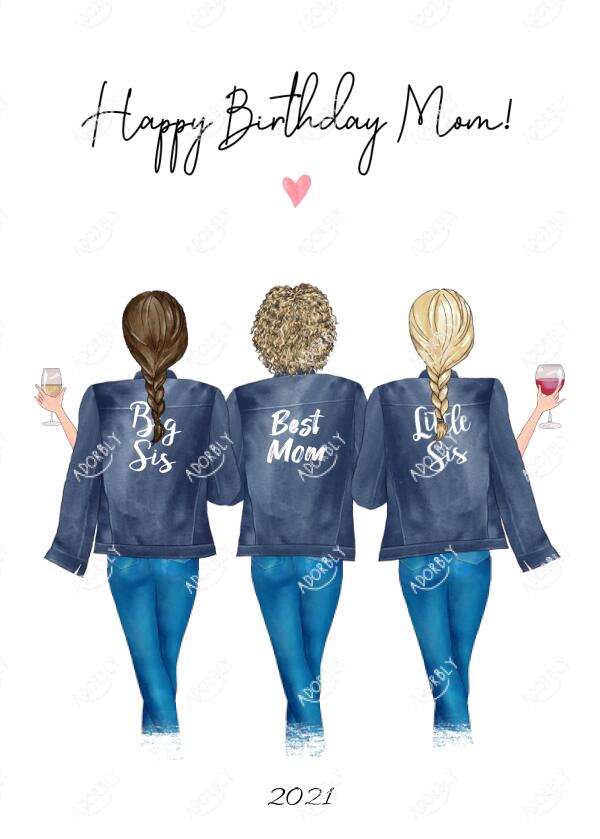 Happy Birthday Mom From 2 Daughters in Jackets - Personalized Birthday Card