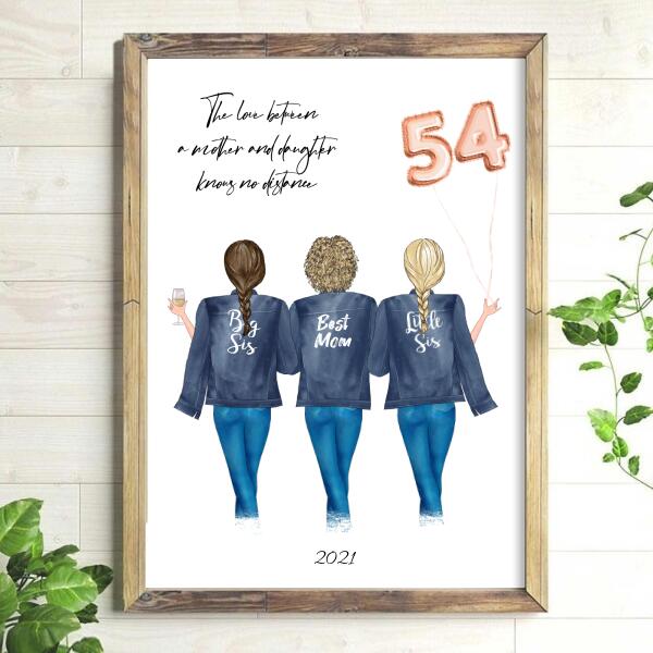 Happy Birthday Mom From 2 Daughters in Jackets with Balloons - Personalized Birthday Card