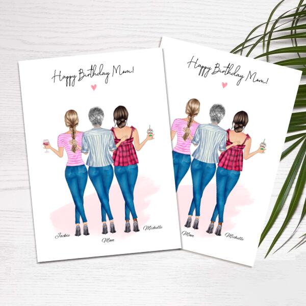 Happy Birthday Mom From 2 Daughters in Jeans - Personalized Birthday Card