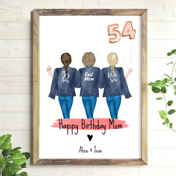 Happy Birthday Mom From 2 Daughters Holding Balloons - Personalized Birthday Card
