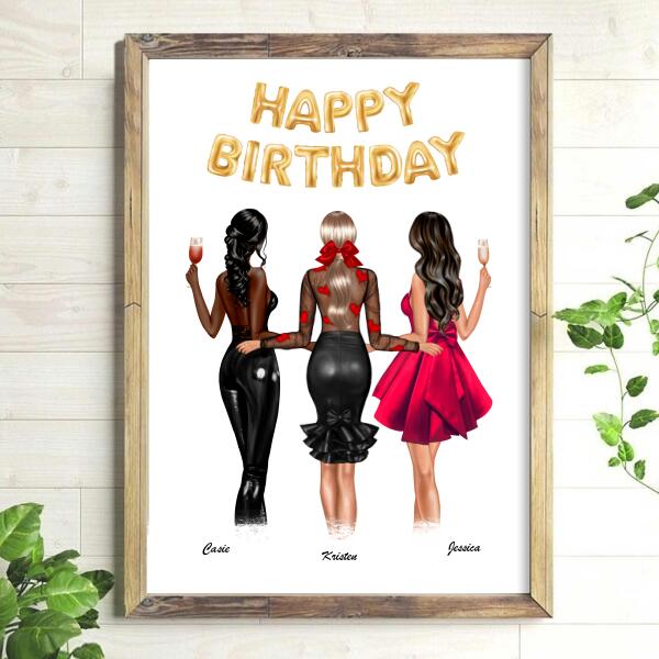 Glam Birthday 3 Friends - Personalized Birthday Card