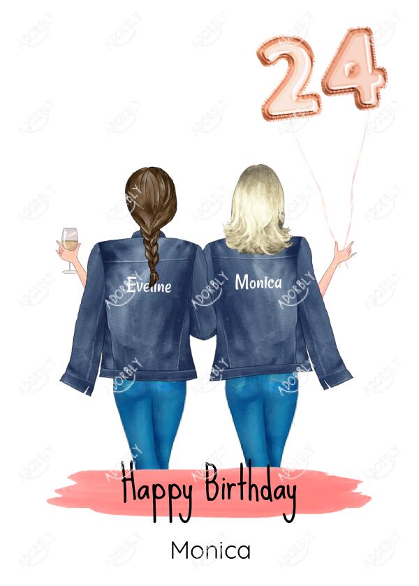 Birthday Friends in Jackets Holding Balloons - Personalized Birthday Card