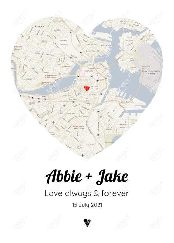 Love Always & Forever Map - For All Couples - Personalized Card