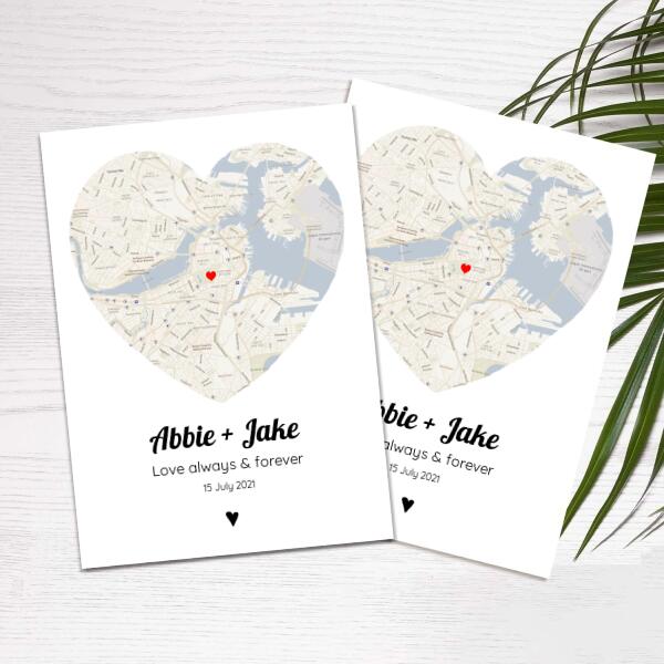 Love Always & Forever Map - For All Couples - Personalized Card
