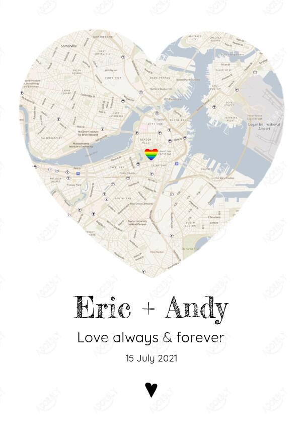Love Always & Forever Map - For LGBT Couples - Personalized Card