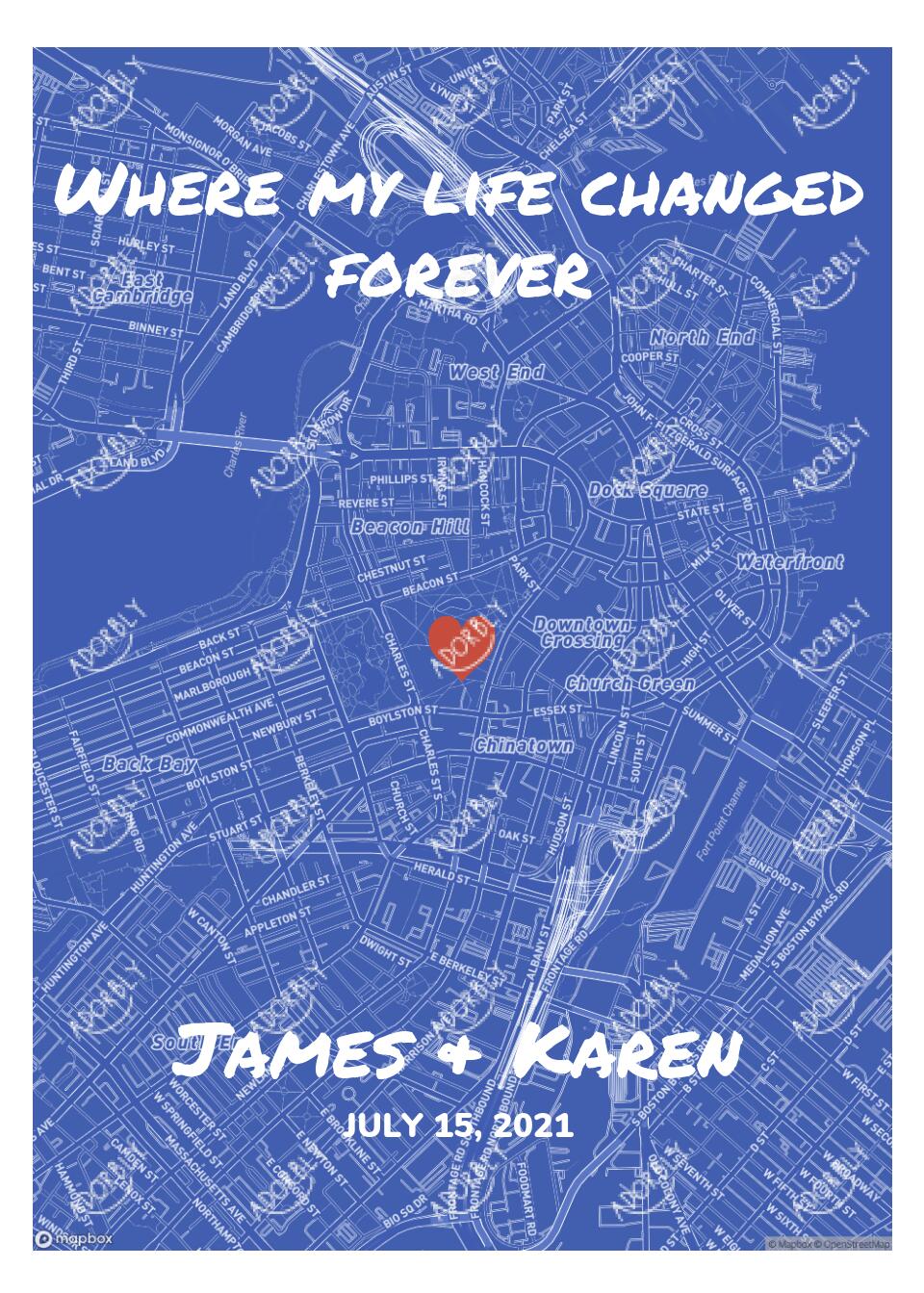 Where My Life Changed Blueprint Map - For All Couples - Personalized Anniversary Card