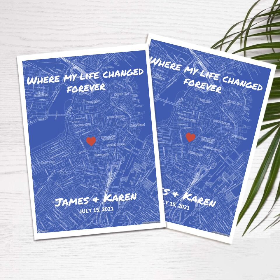 Where My Life Changed Blueprint Map - For All Couples - Personalized Anniversary Card