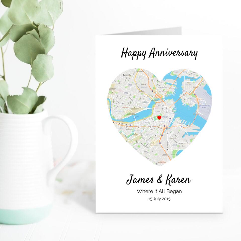 Where It All Began Map - Personalized Anniversary Card