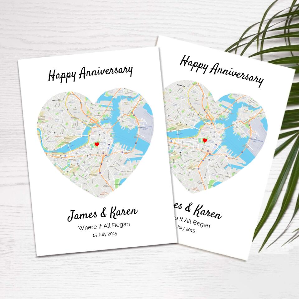 Where It All Began Map - Personalized Anniversary Card