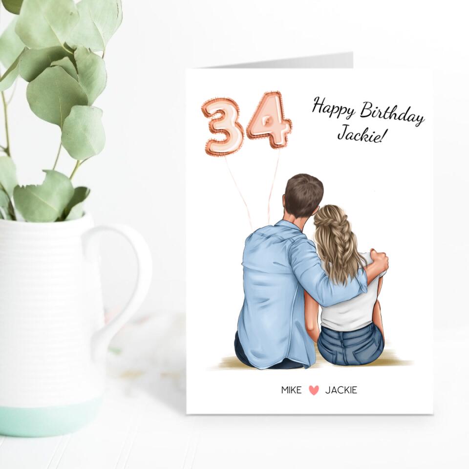 Happy Birthday Couple with Balloons - Personalized Birthday Card
