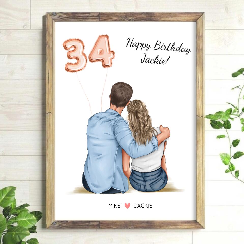 Happy Birthday Couple with Balloons - Personalized Birthday Card